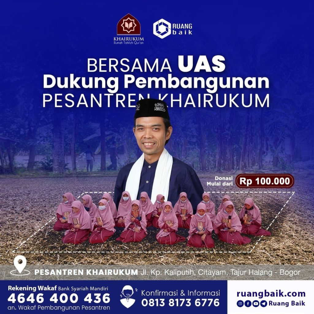 UAS Dukung Wakaf Pembangunan Pesantren Khairukum Ruang Baik